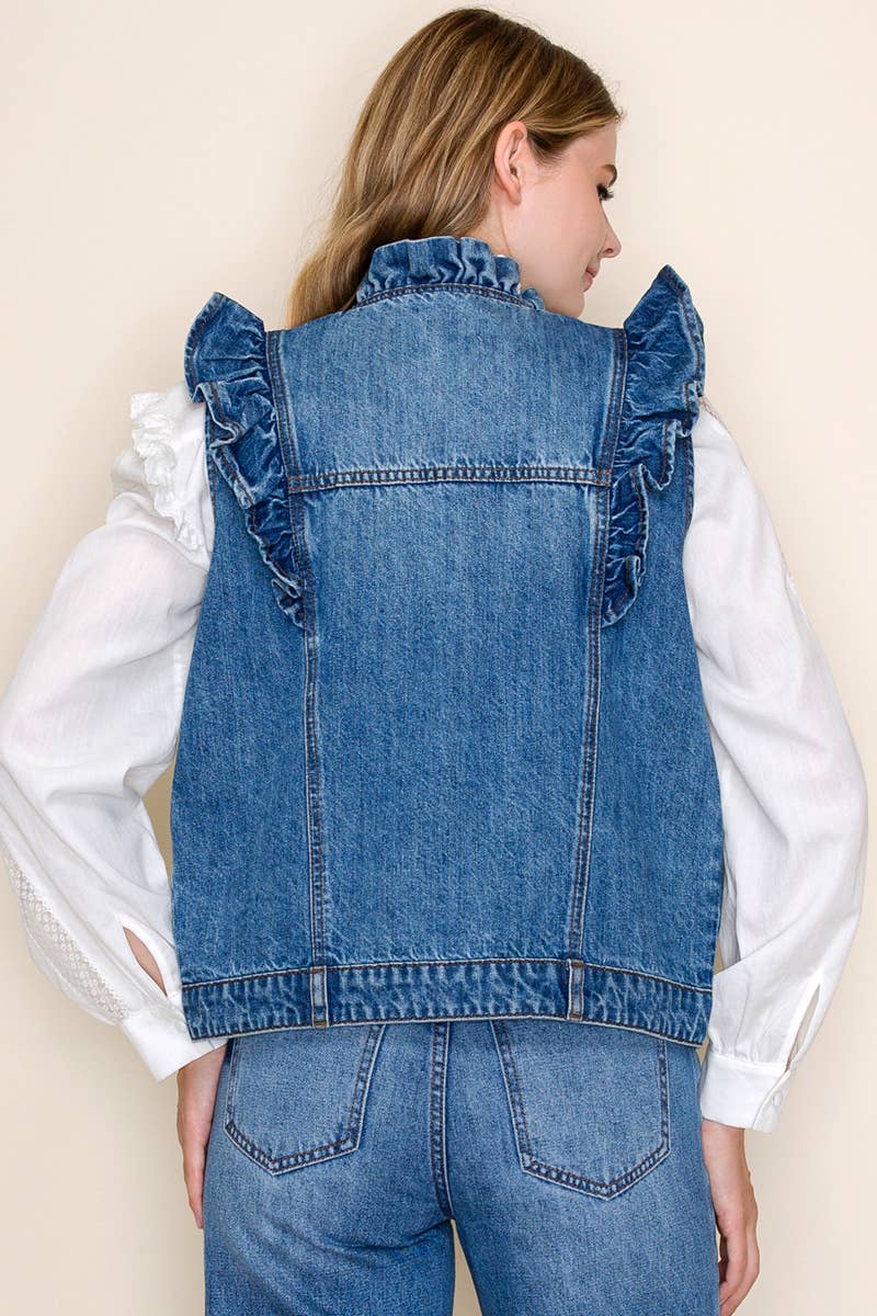 Ruffle Denim Vest
