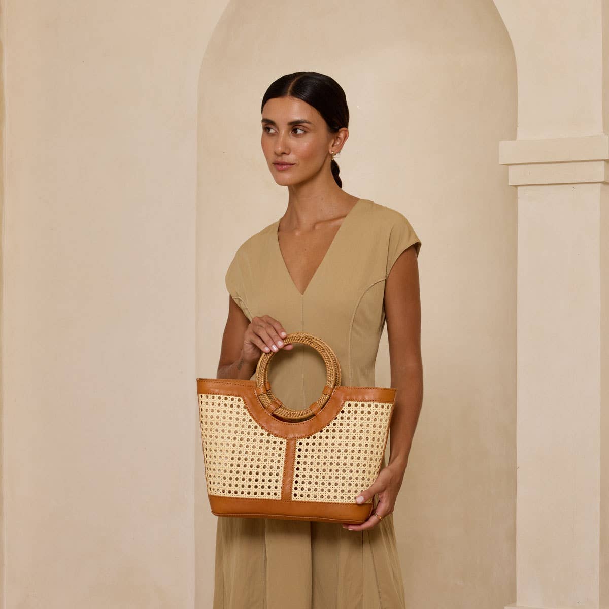 Main Street Tote with Rattan Handle