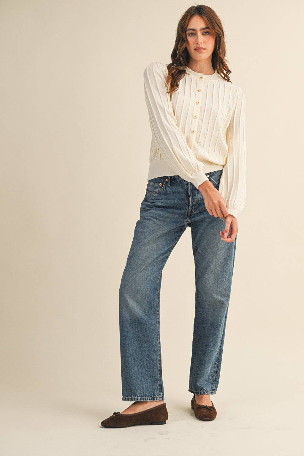 Rowan Ribbed Sweater Cardigan in Ivory