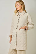Maddie Quilted Long Jacket in Ivory