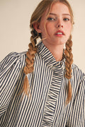 Clara Striped Button Down Top in Black