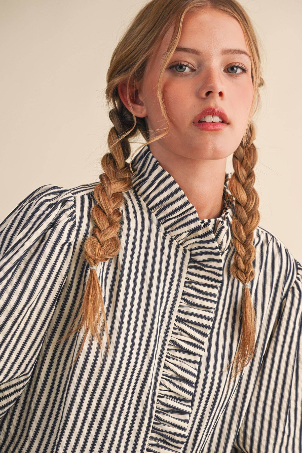 Clara Striped Button Down Top in Black