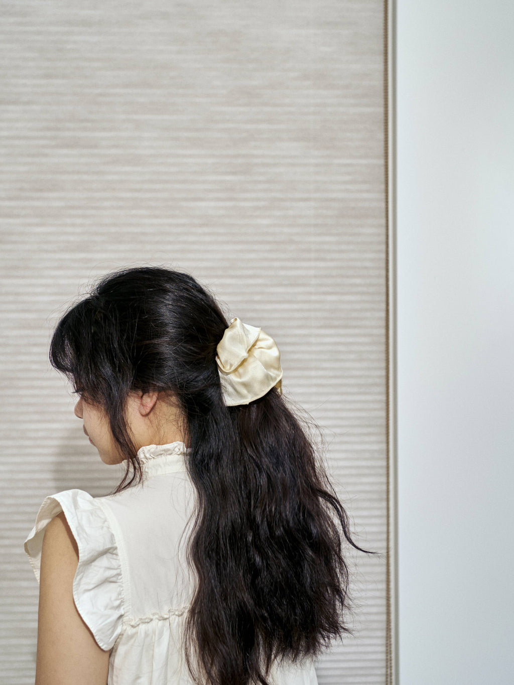 Double-Layer Oversized Silk Scrunchie in Cream