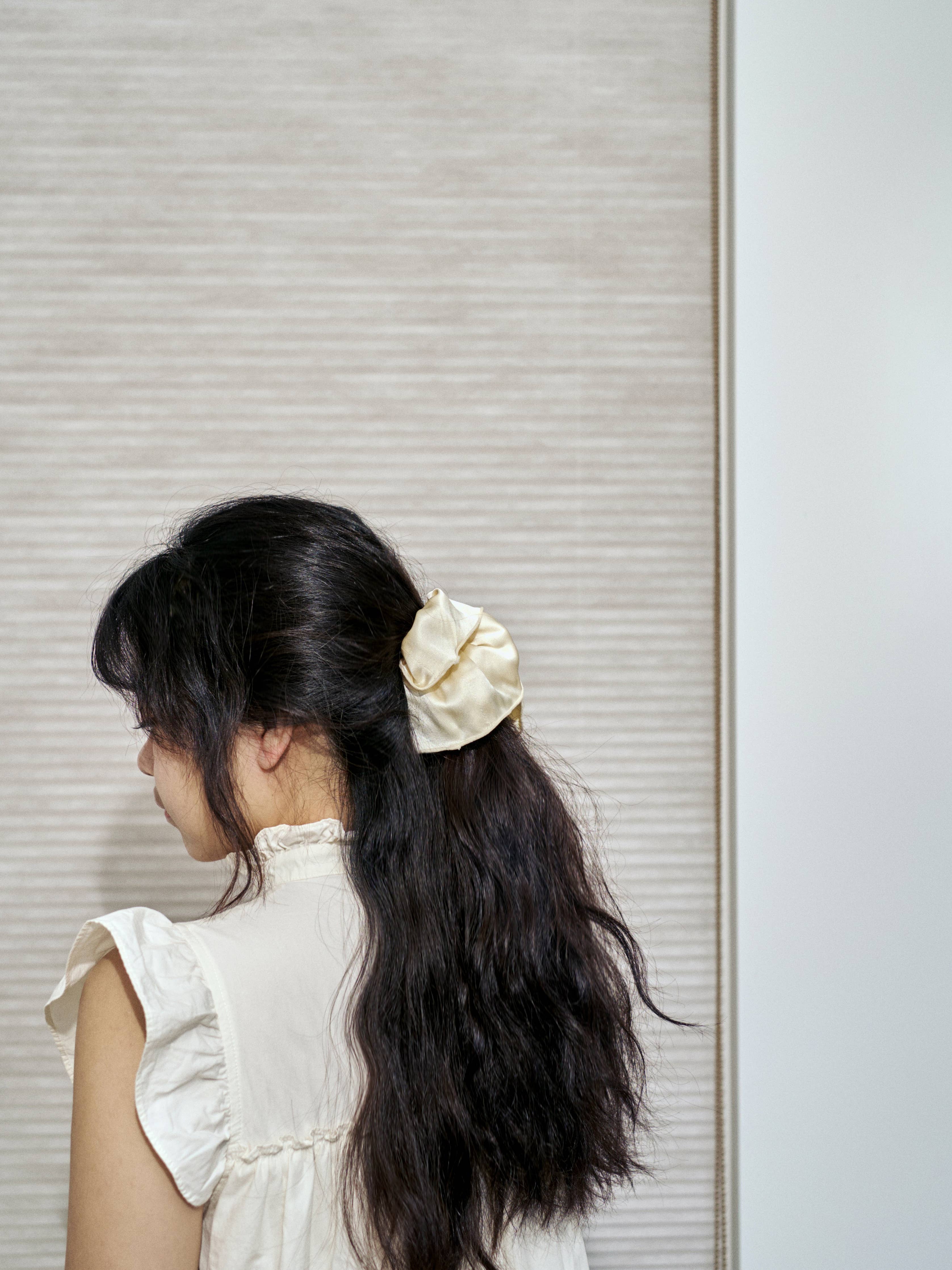 Double-Layer Oversized Silk Scrunchie in Cream