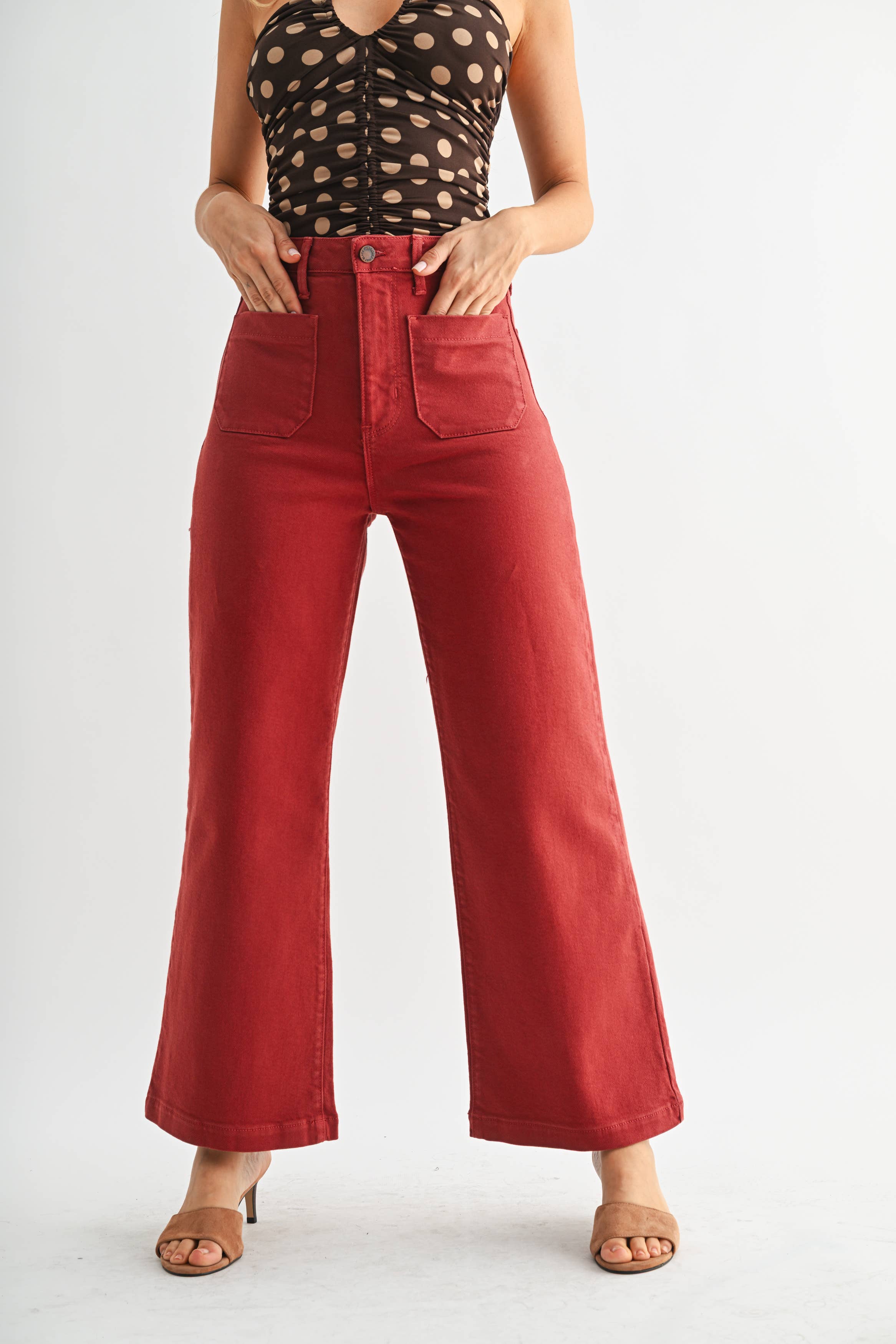 The Sailor Wide Leg Denim in Burgundy