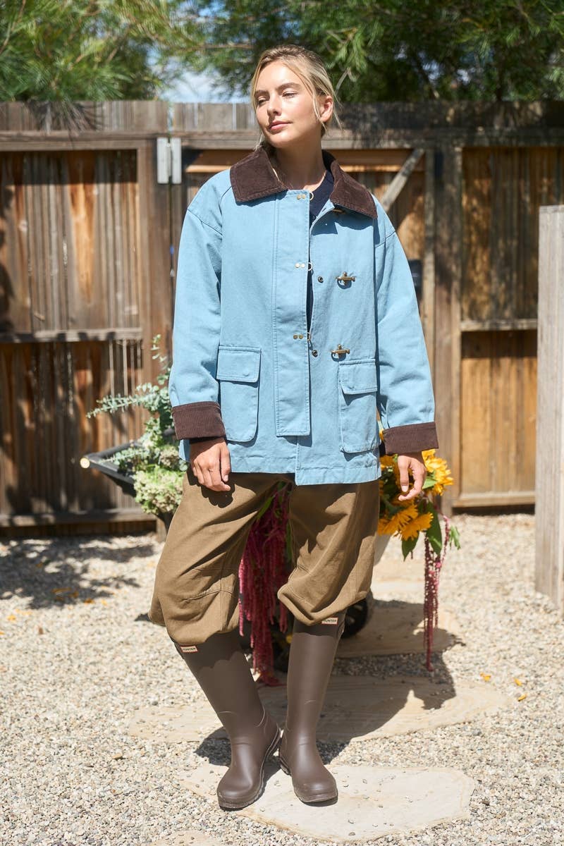 Tara Corduroy Collar Utility Jacket in Slate Blue