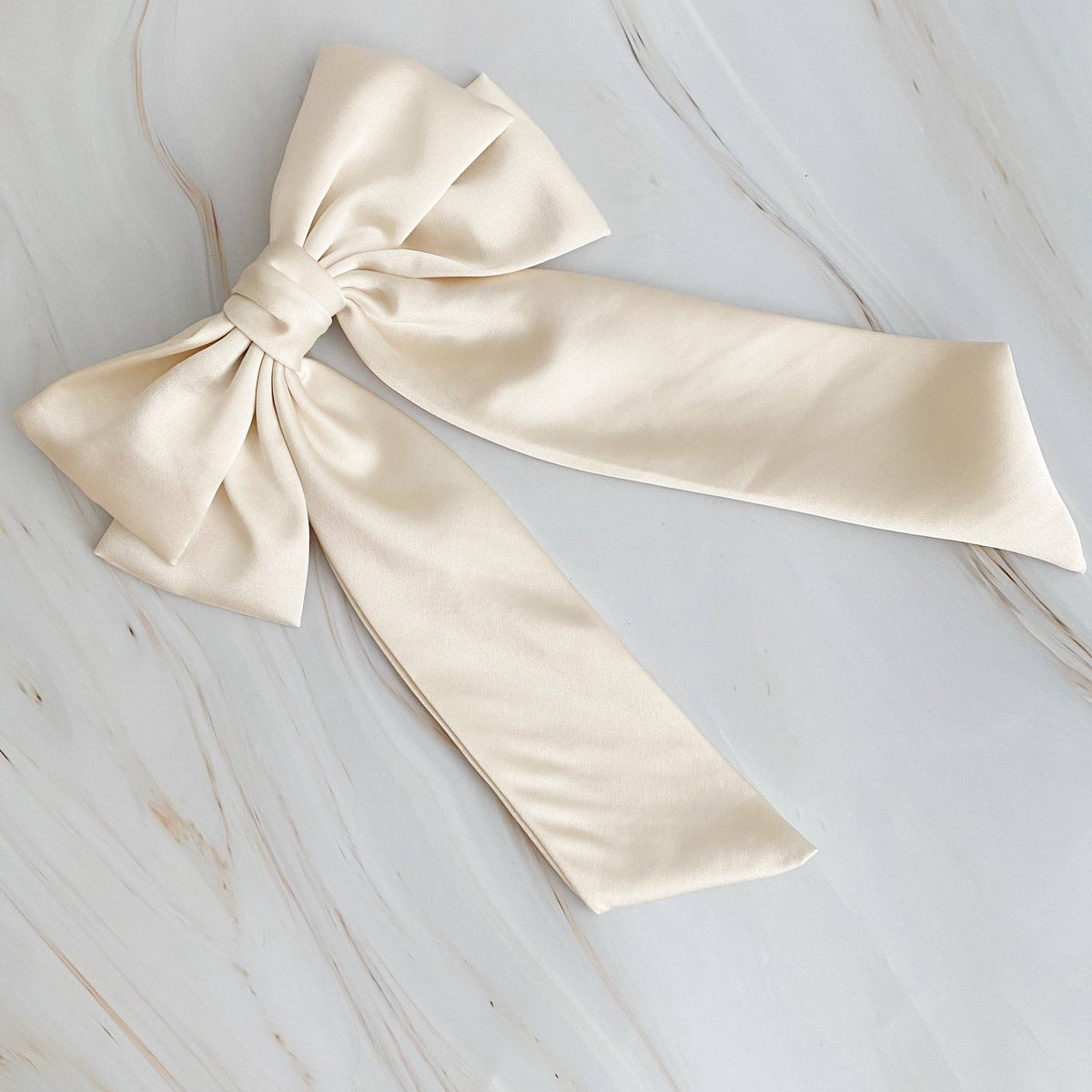 Satin Bow Hair Clip in Cream
