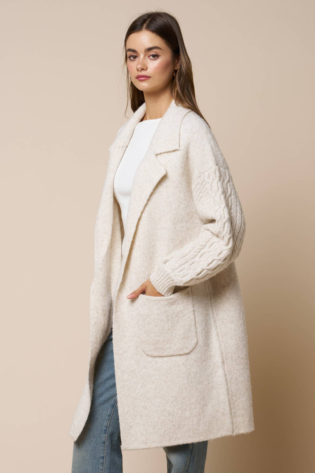 Jodi Cable Sleeve Coat in Cream