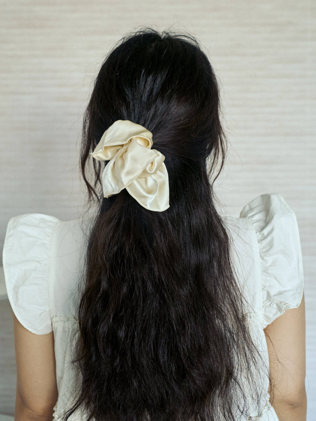 Double-Layer Oversized Silk Scrunchie in Cream
