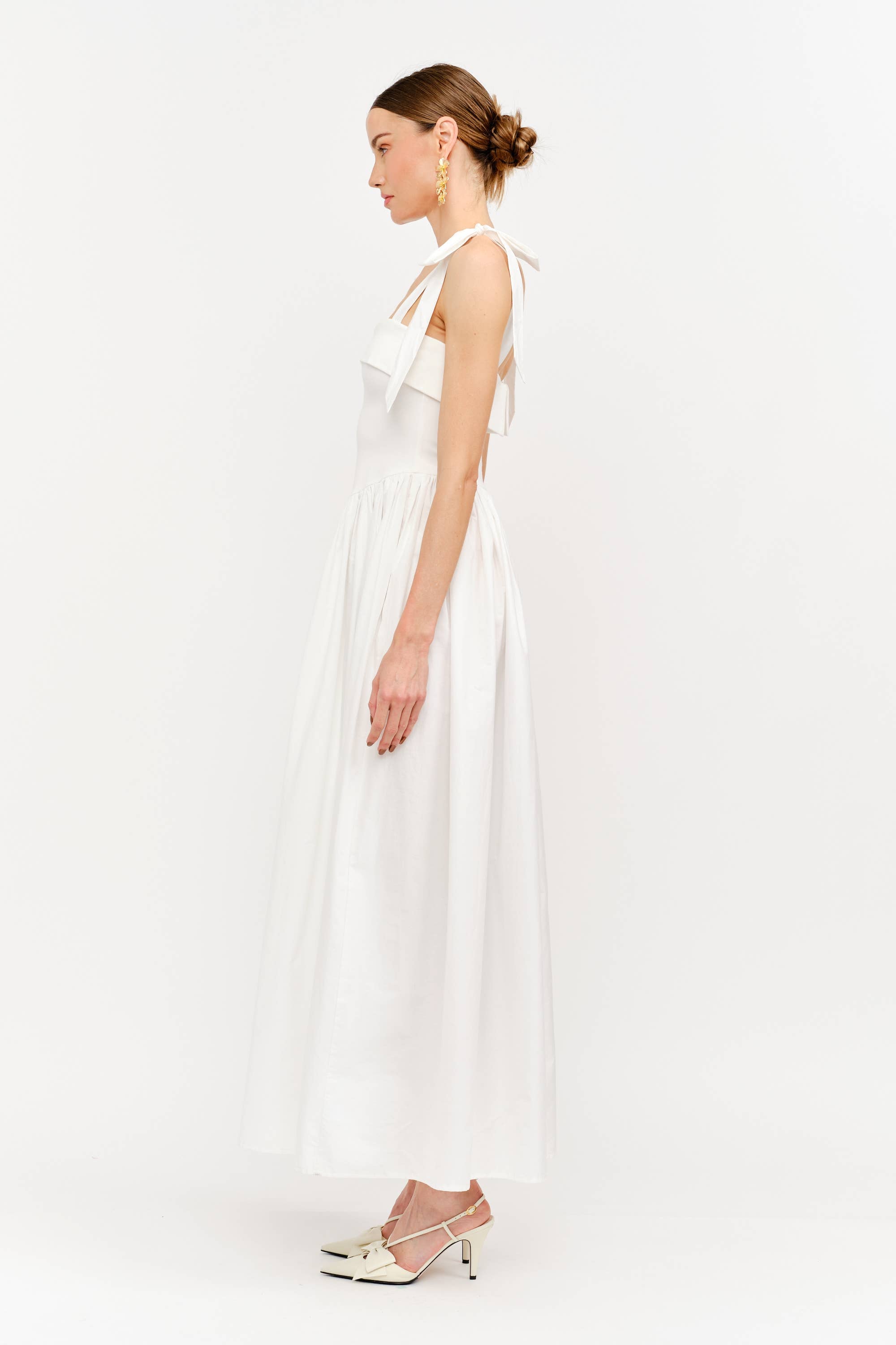Clara Shoulder Tie Dress in White
