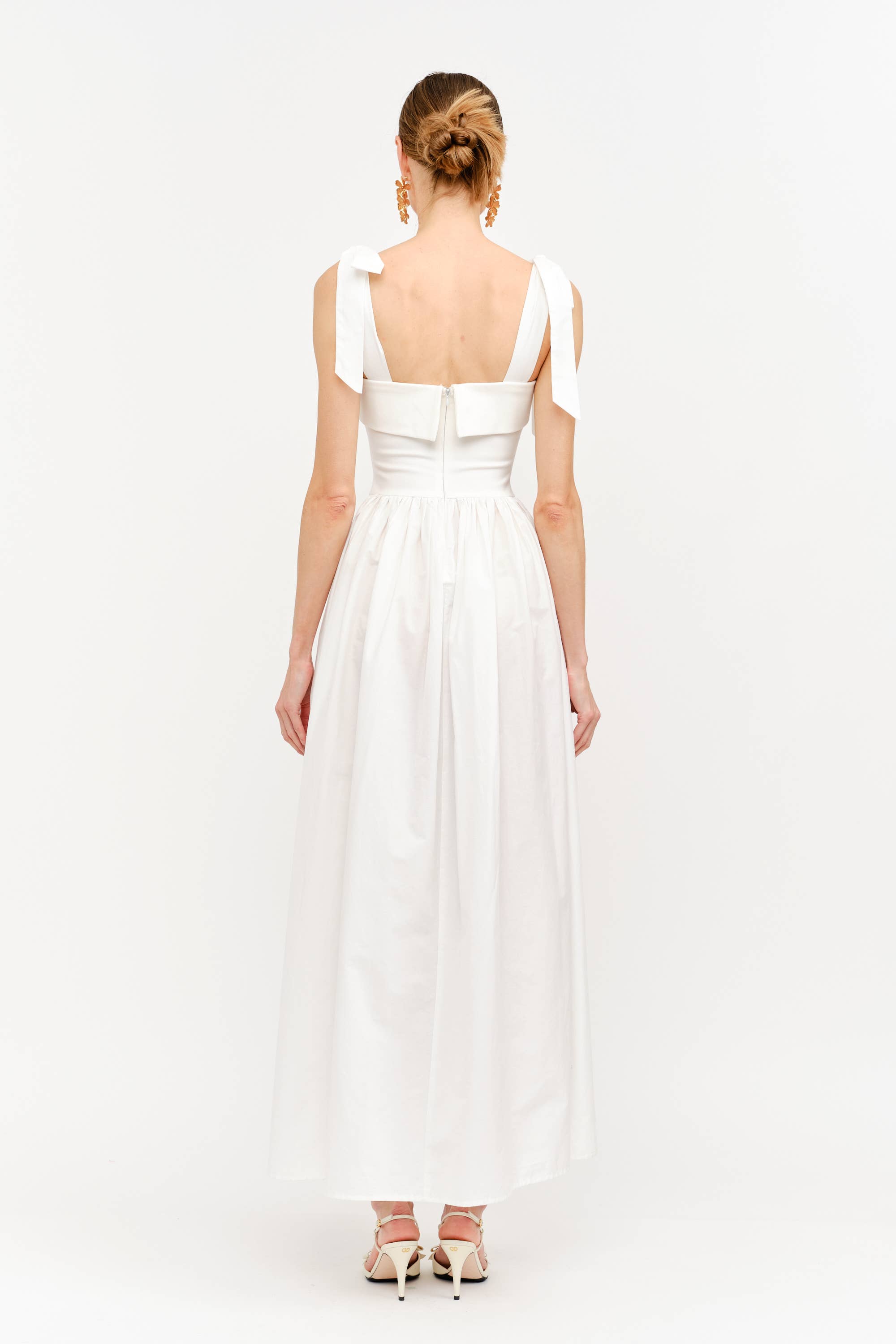 Clara Shoulder Tie Dress in White