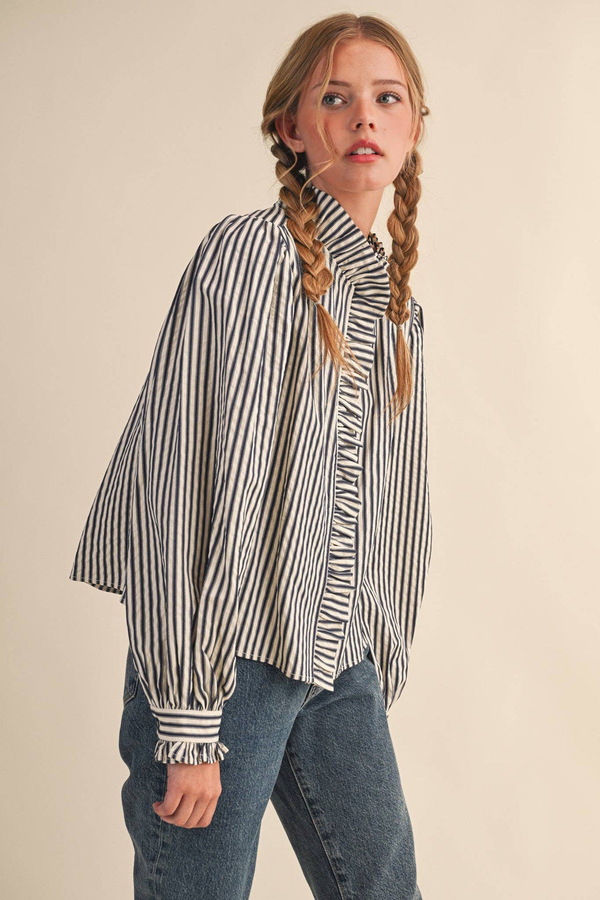 Clara Striped Button Down Top in Black