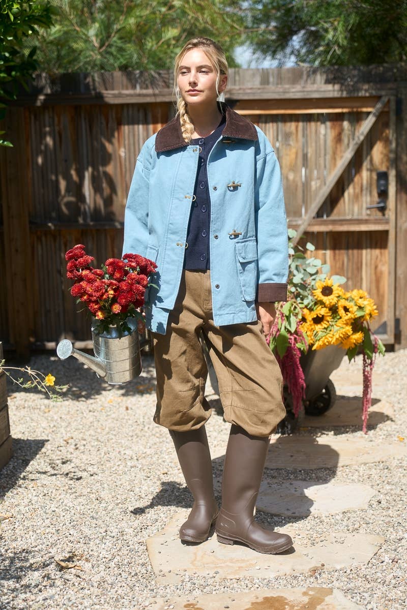 Tara Corduroy Collar Utility Jacket in Slate Blue