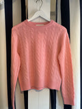White + Warren Cashmere Cable Crewneck in Candy Pink