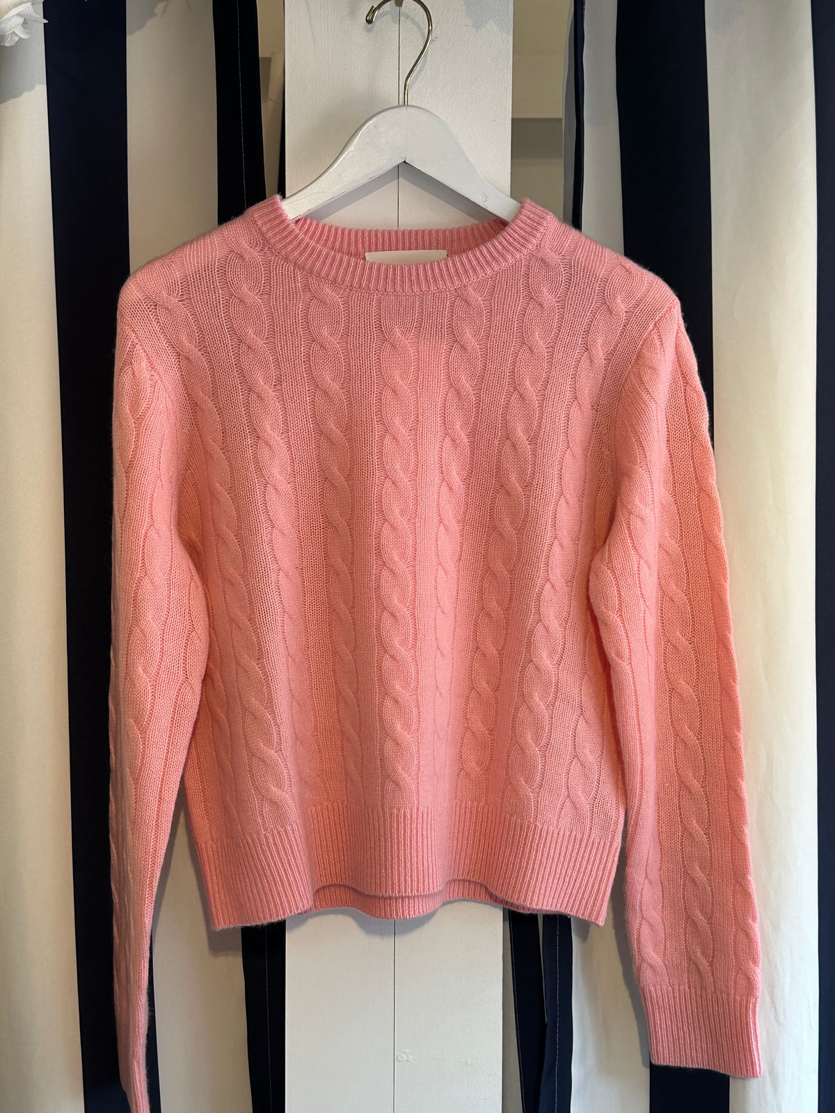 White + Warren Cashmere Cable Crewneck in Candy Pink
