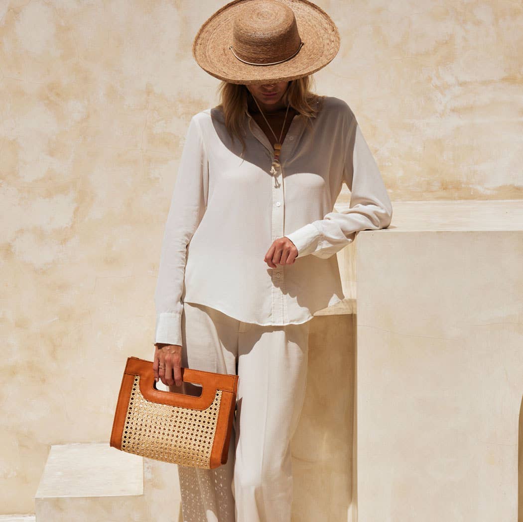 Main Street Handbag with Brown Leather Trim