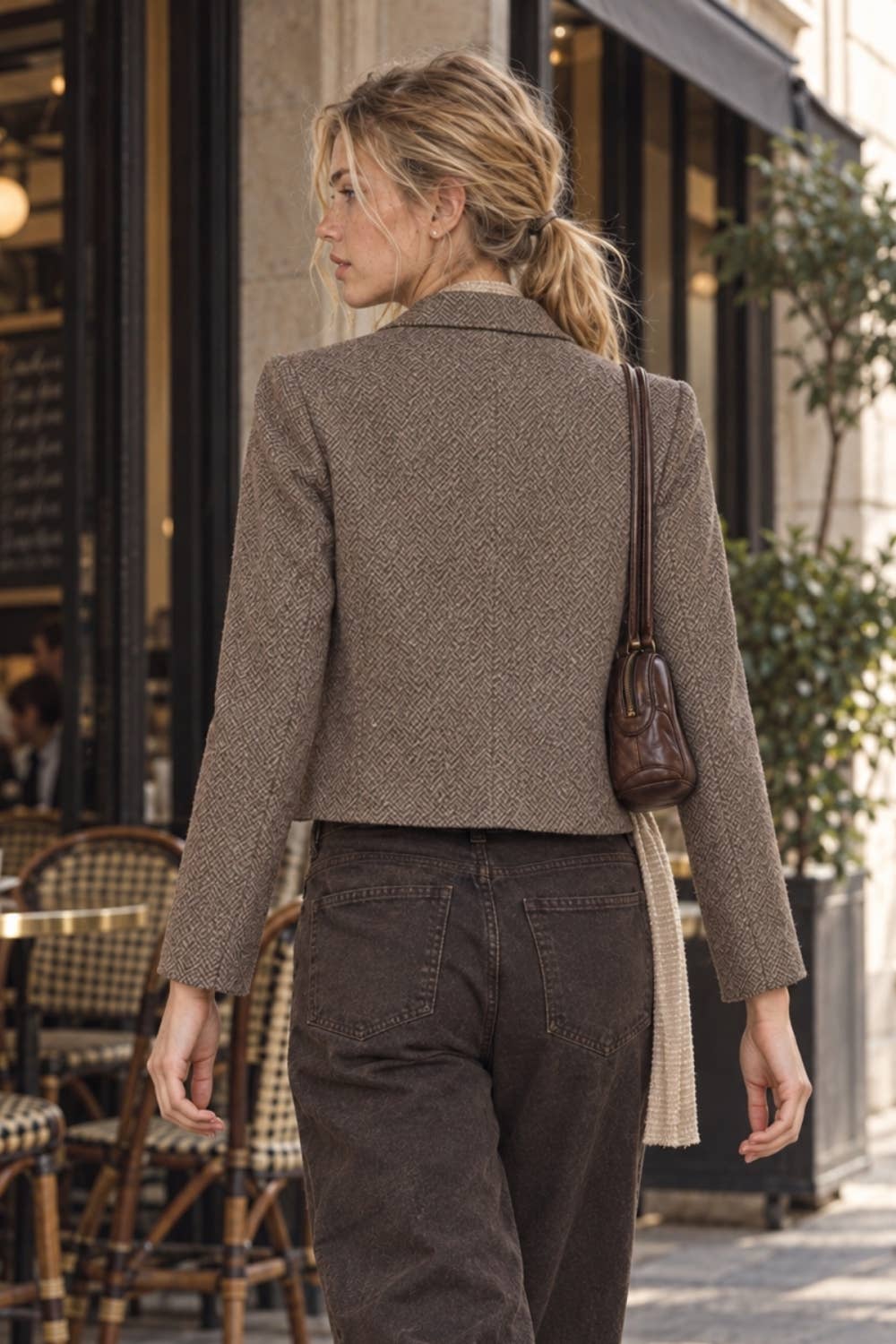 Howard Cropped Jacket in Brown Herringbone