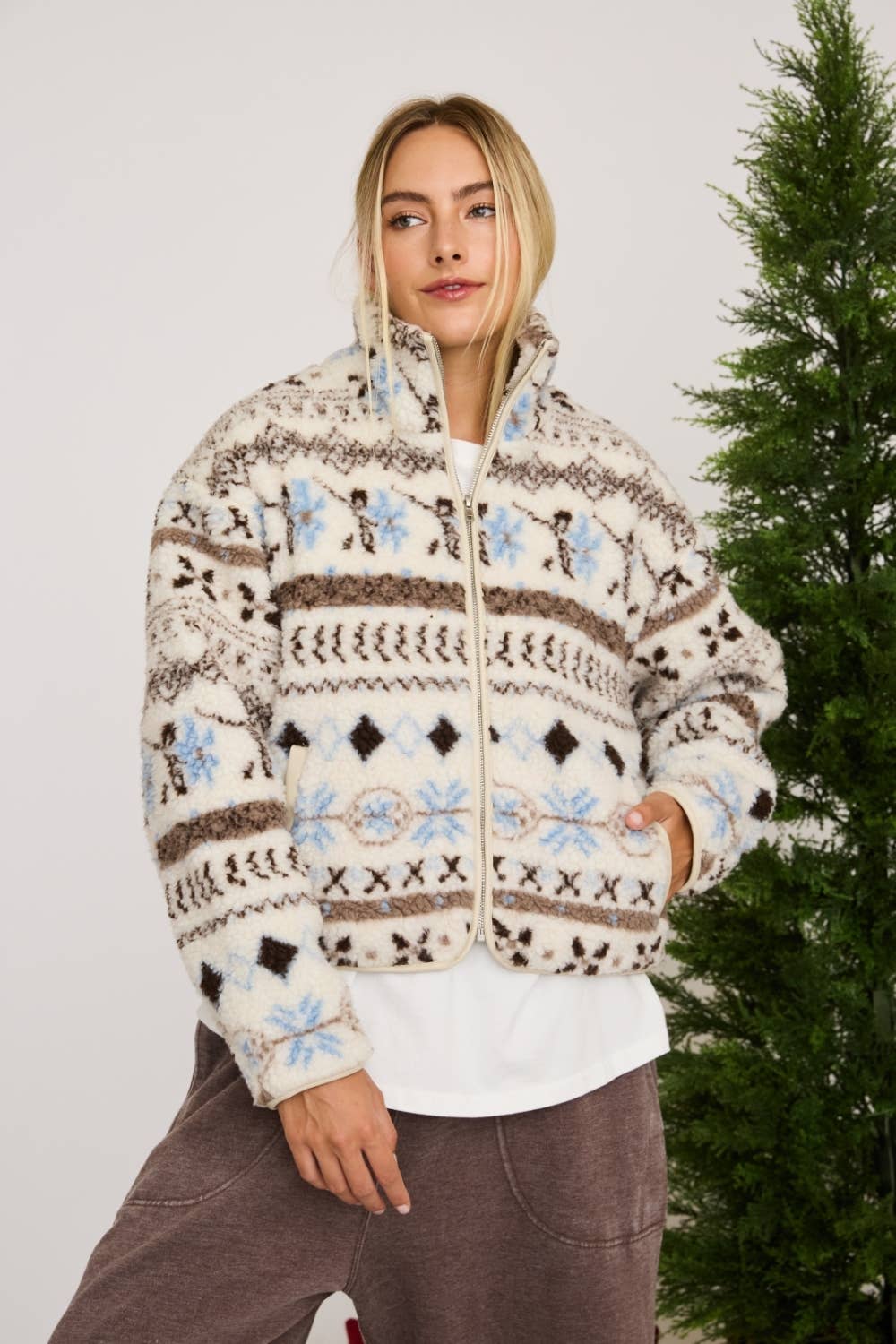 Courtney Fair Isle Holiday Sherpa Jacket