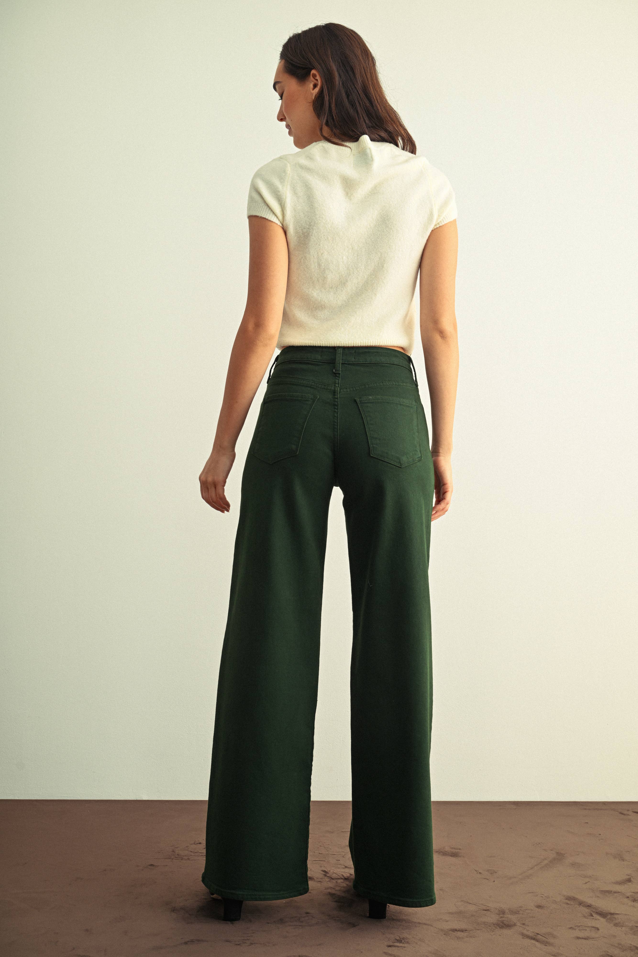 The Sadie Wide Leg Denim in Hunter Green