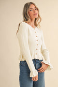 Hannah Ruffle Hem Cardigan Sweater in Cream