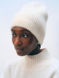 White + Warren Cashmere Plush Rib Beanie in Soft White
