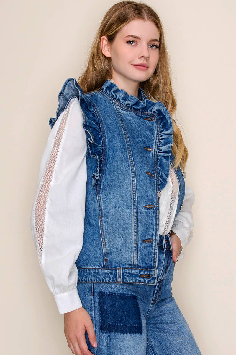 Ruffle Denim Vest