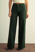 The Sadie Wide Leg Denim in Hunter Green