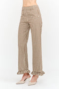 Gracie Gingham Pant with Ruffle Hem in Brown