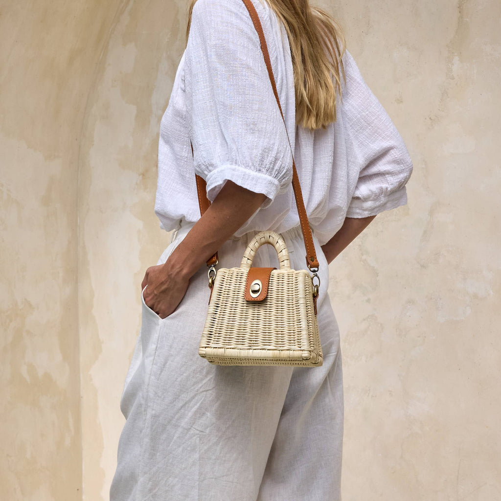 Main Street Ivory Rattan Handbag