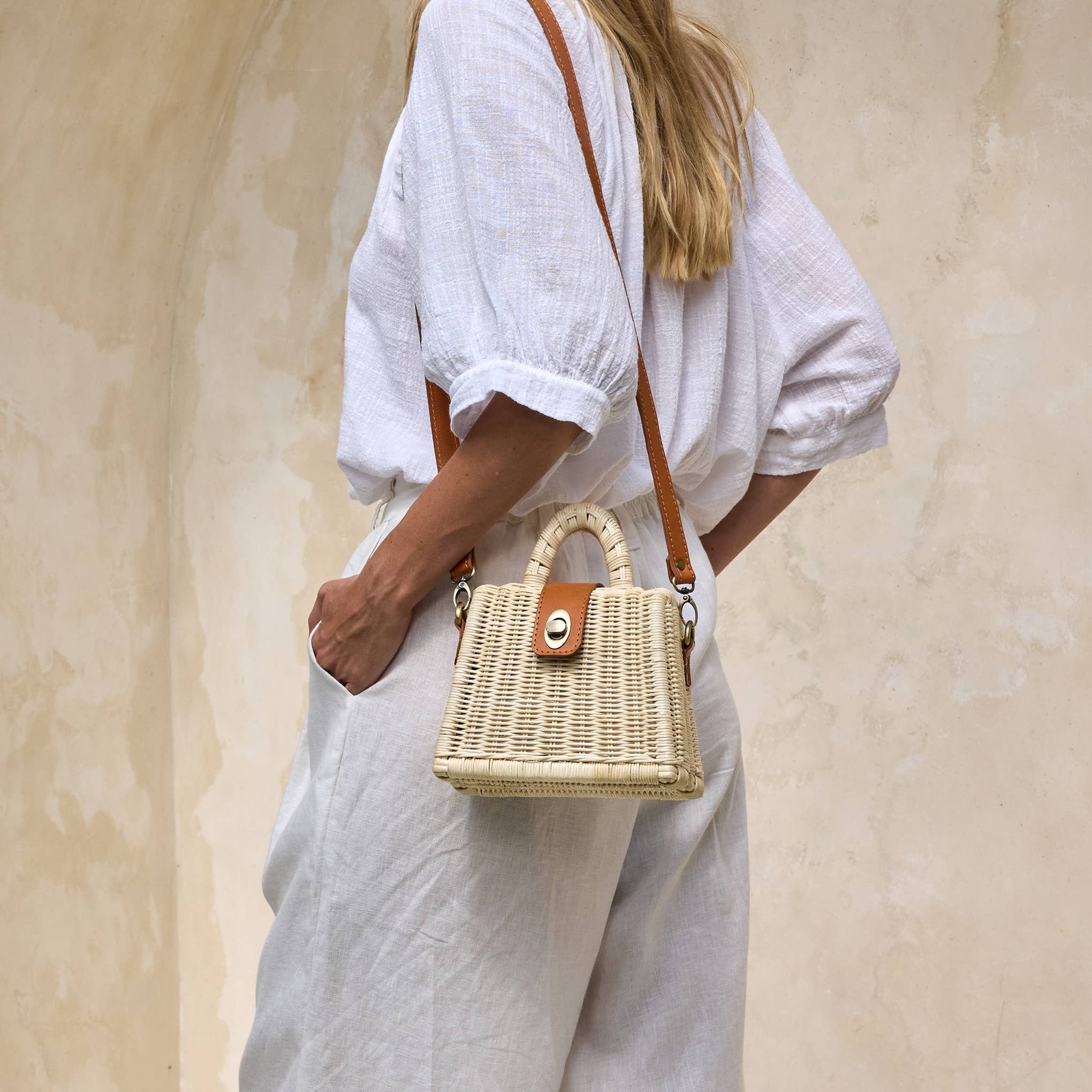 Main Street Ivory Rattan Handbag