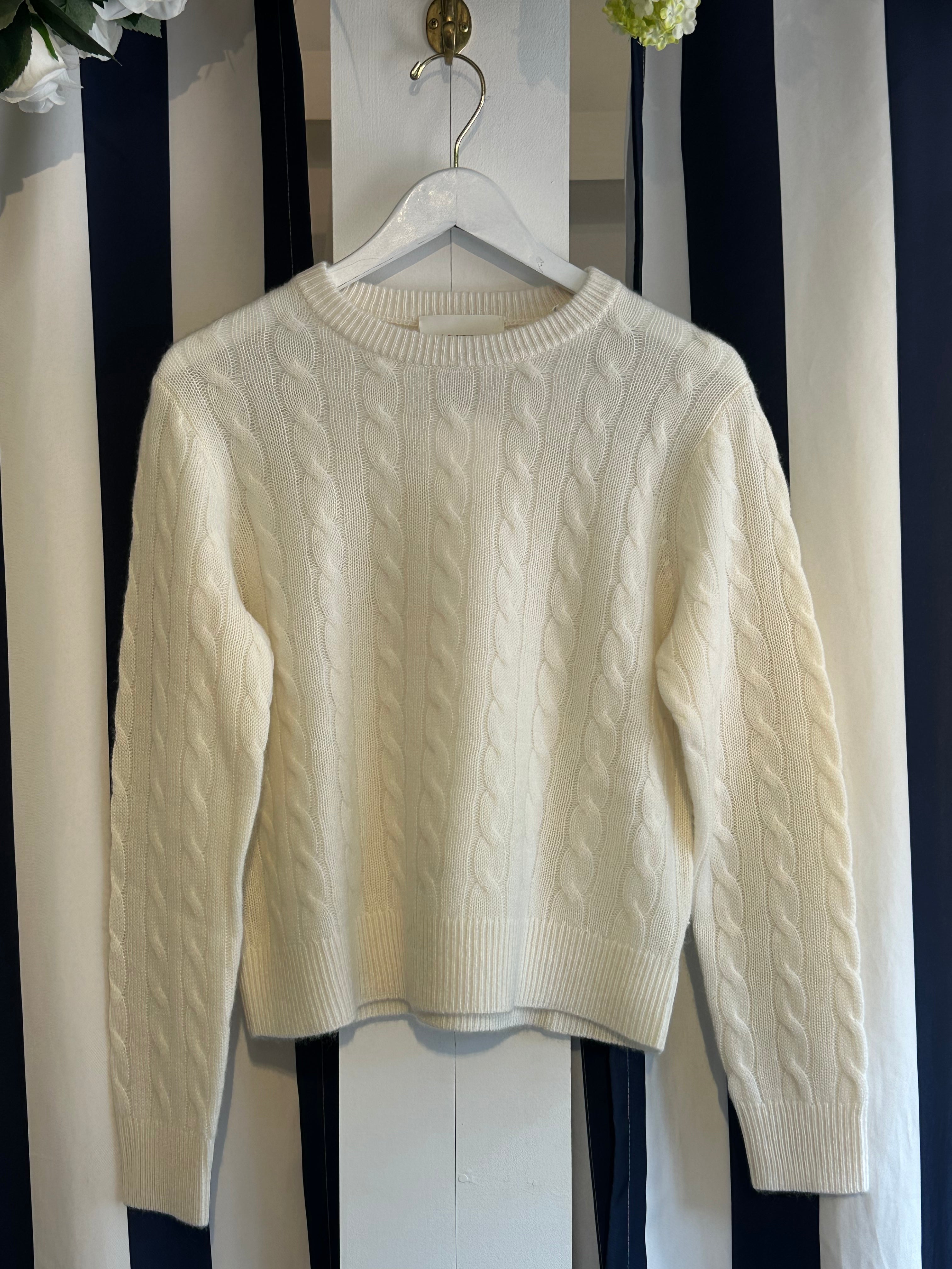White + Warren Cashmere Cable Crewneck in Soft White