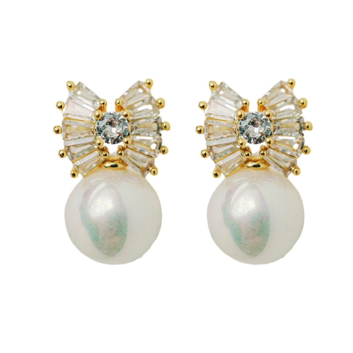 Annie Gold & Pearl Bow Earrings