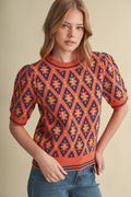 Maggie Knit Top in Navy & Orange