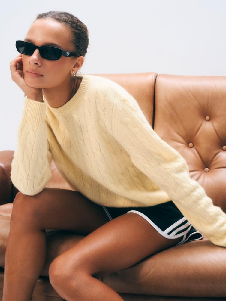 CASHMERE VARSITY CABLE CREWNECK