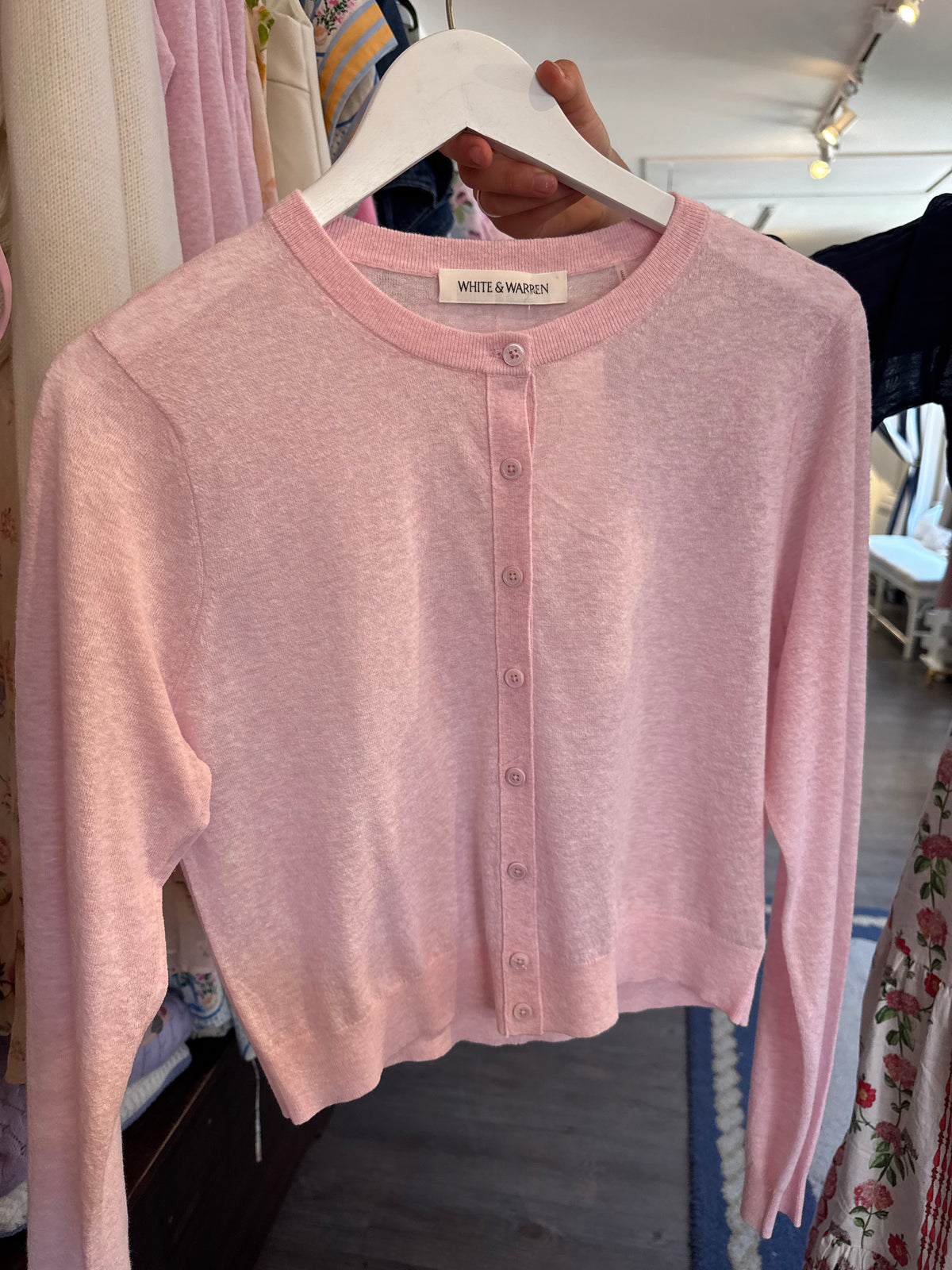 White + Warren Linen Blend Cardigan in Porcelain Pink