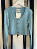 White + Warren Cashmere Scoop Cropped Cardigan in Frosted Aqua