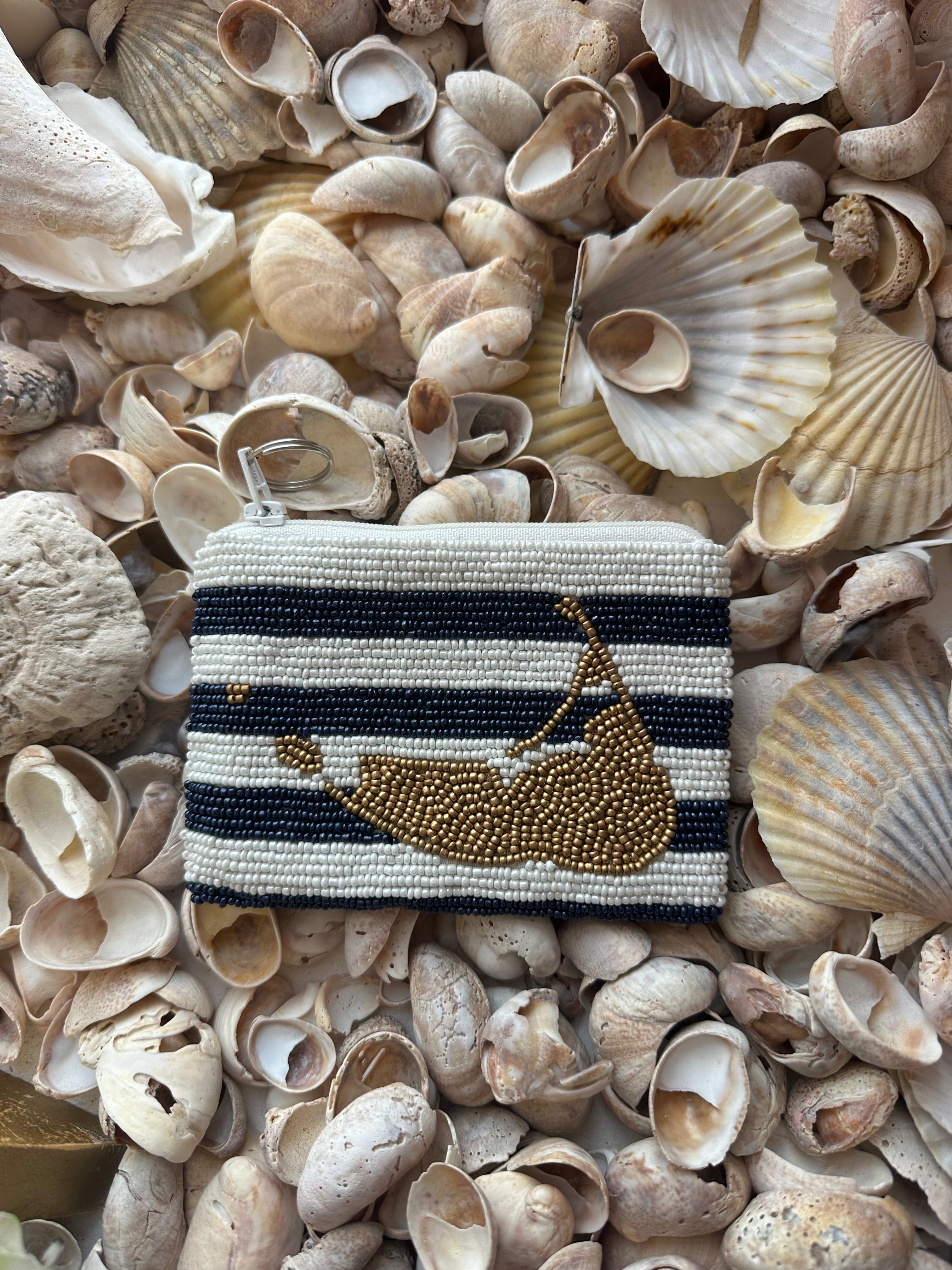 Island Coin Purse in White and Navy Stripe