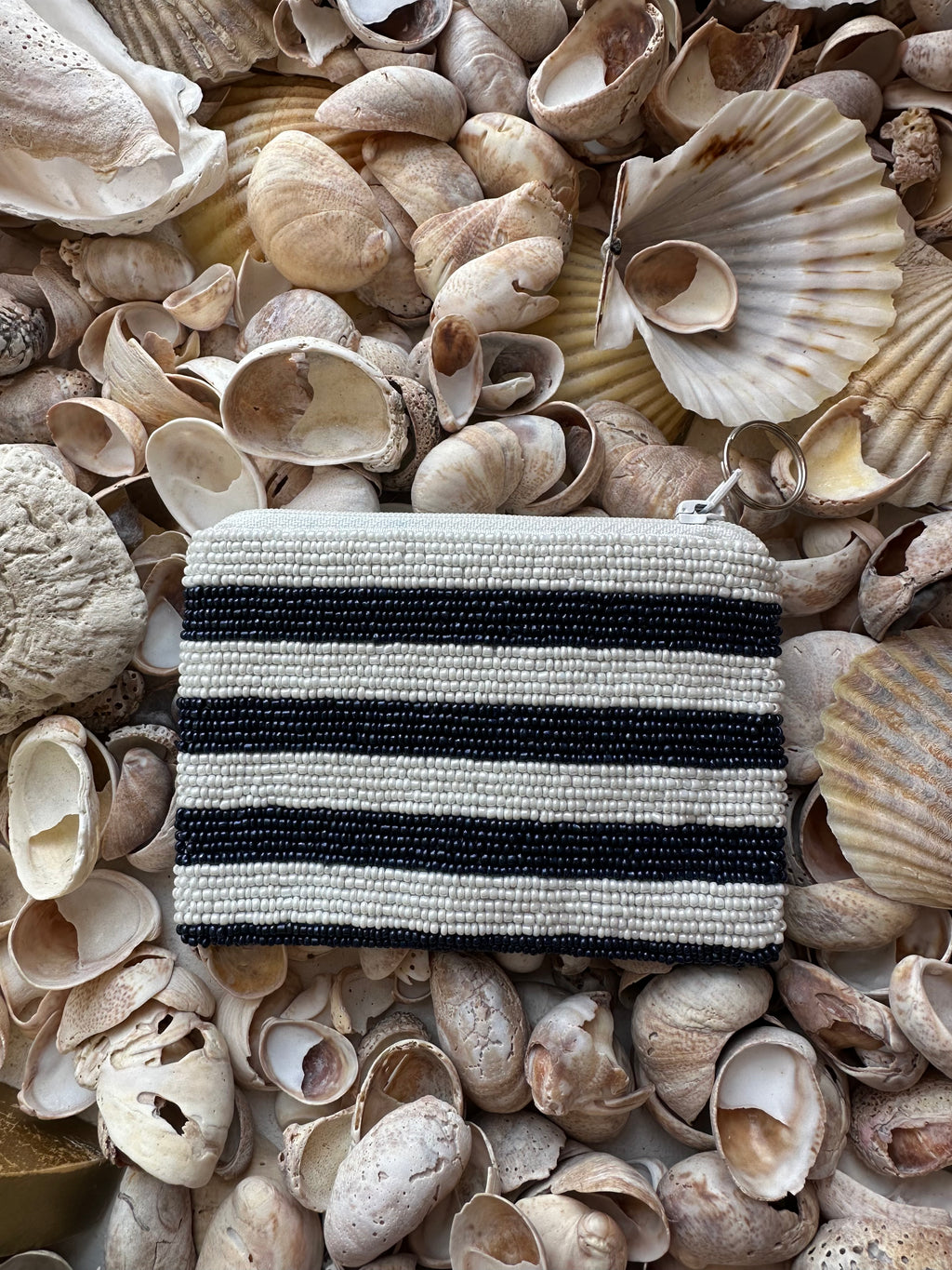 Island Coin Purse in White and Navy Stripe