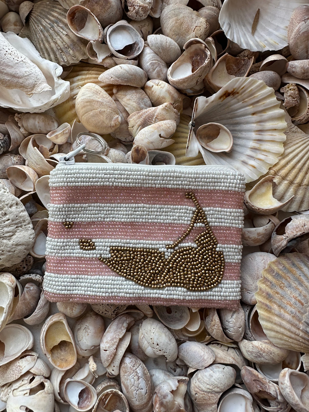 Island Coin Purse in White and Light Pink Stripe