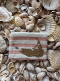 Island Coin Purse in White and Light Pink Stripe