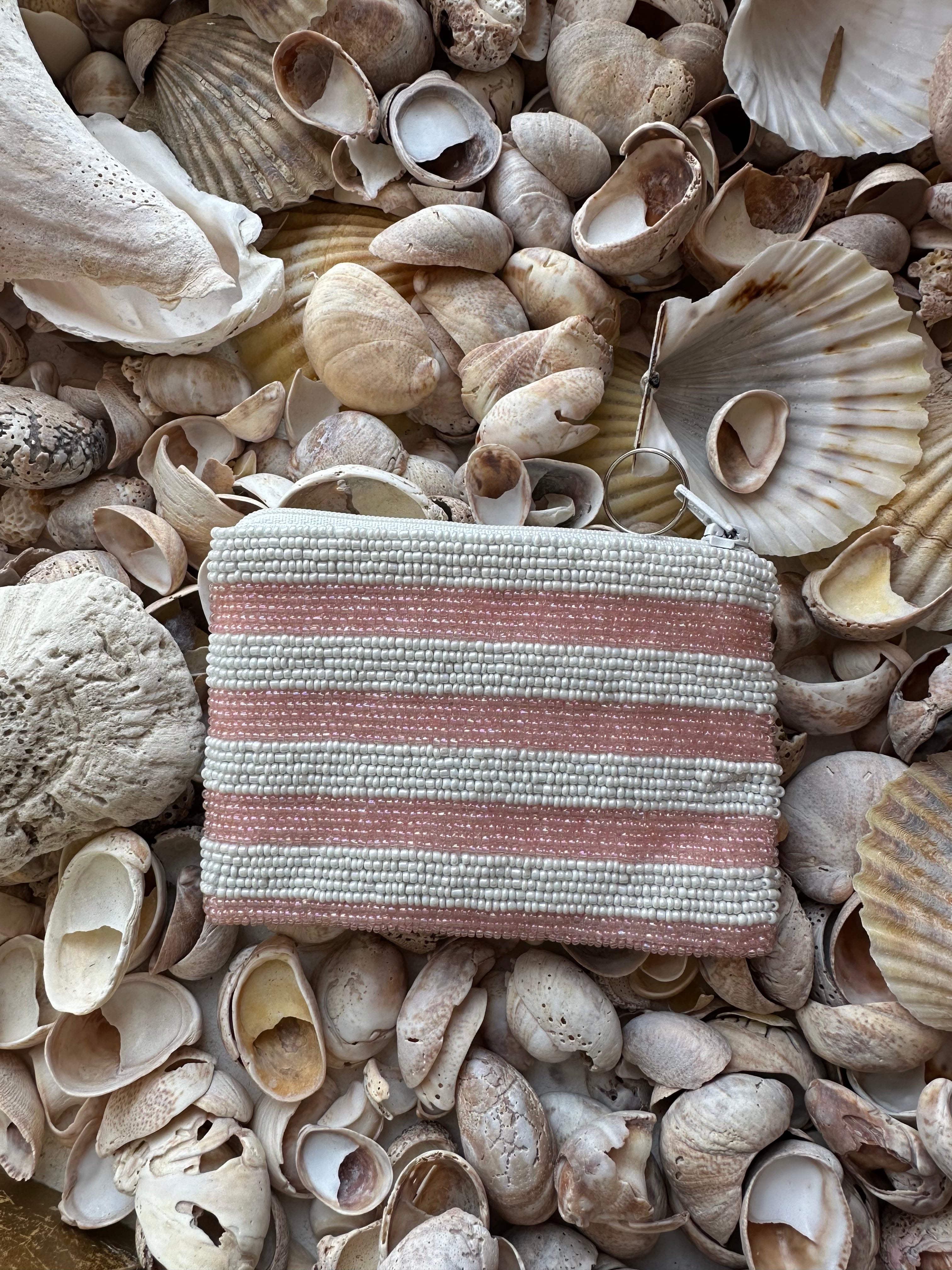 Island Coin Purse in White and Light Pink Stripe