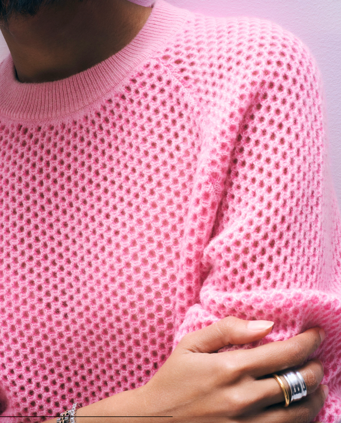 White + Warren Cashmere Mesh Sweatshirt in Pink Buds