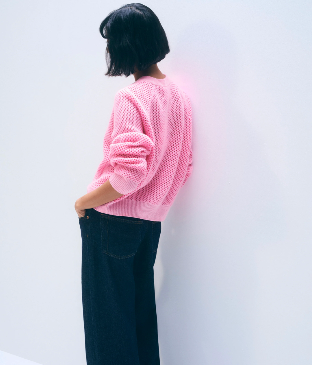 White + Warren Cashmere Mesh Sweatshirt in Pink Buds