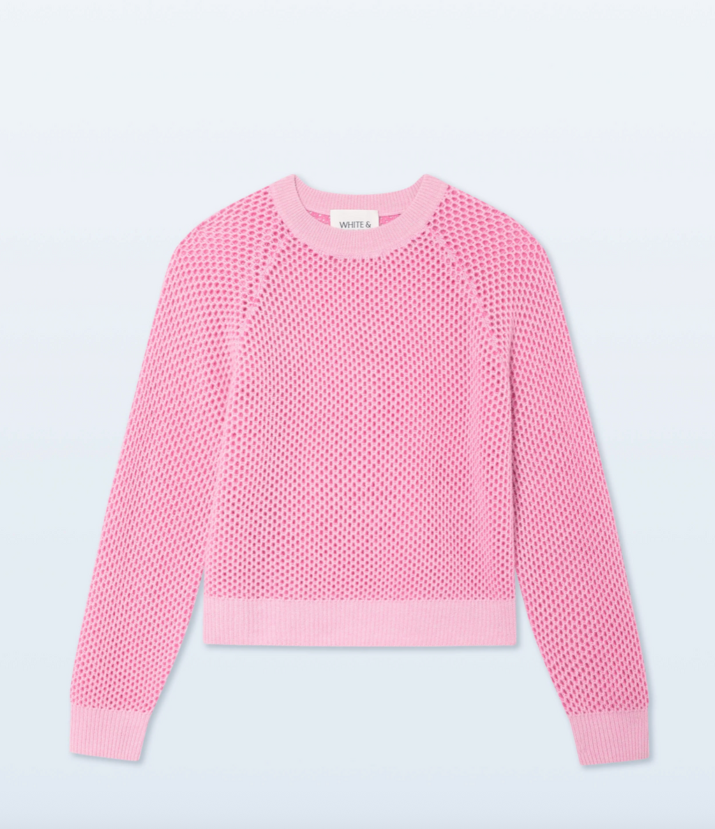White + Warren Cashmere Mesh Sweatshirt in Pink Buds