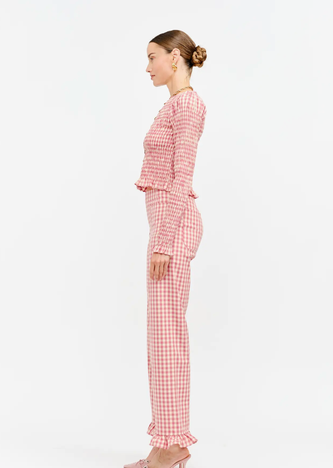 Gracie Gingham Pant with Ruffle Hem in Pink