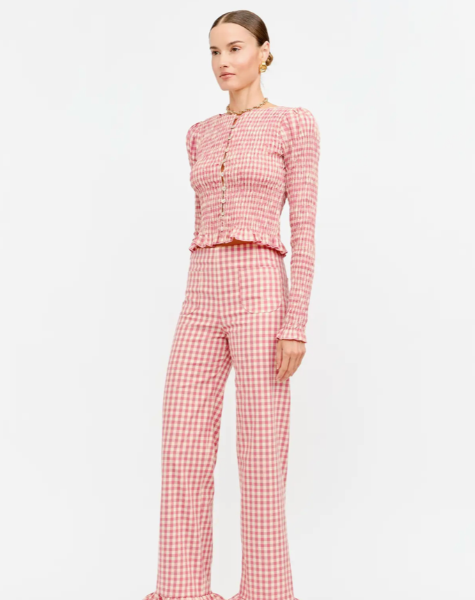 Gracie Gingham Pant with Ruffle Hem in Pink