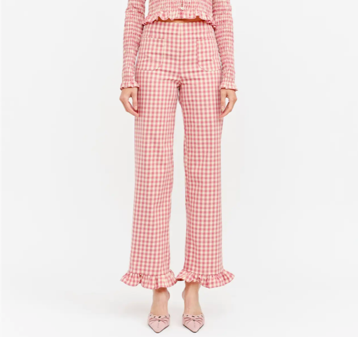 Gracie Gingham Pant with Ruffle Hem in Pink