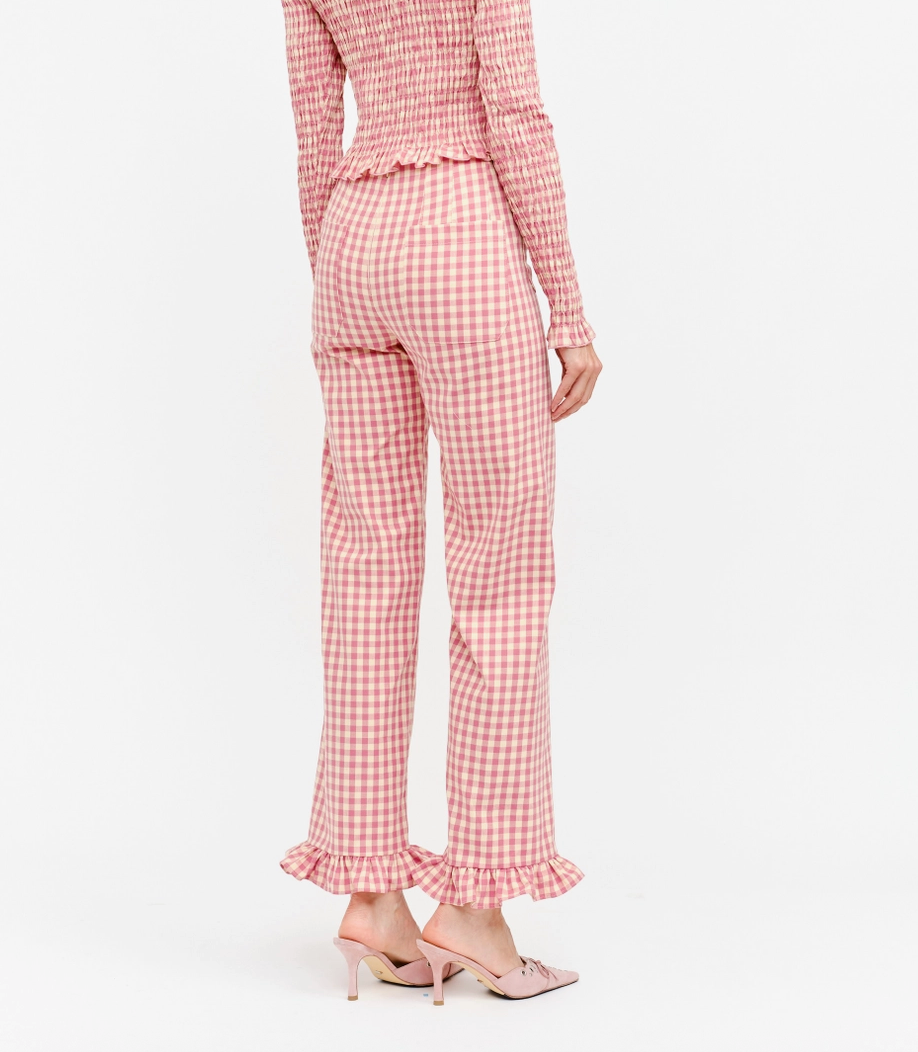 Gracie Gingham Pant with Ruffle Hem in Pink