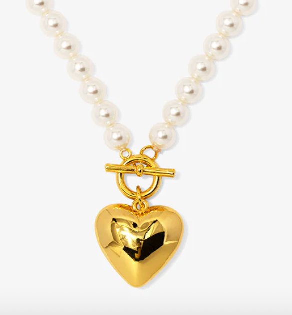 GG Heart Charm Pearl Collar Necklace