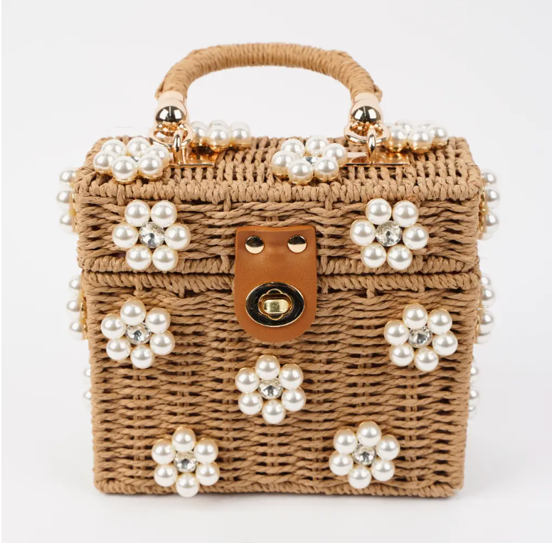 Daisy Bag in Tan with Pearls